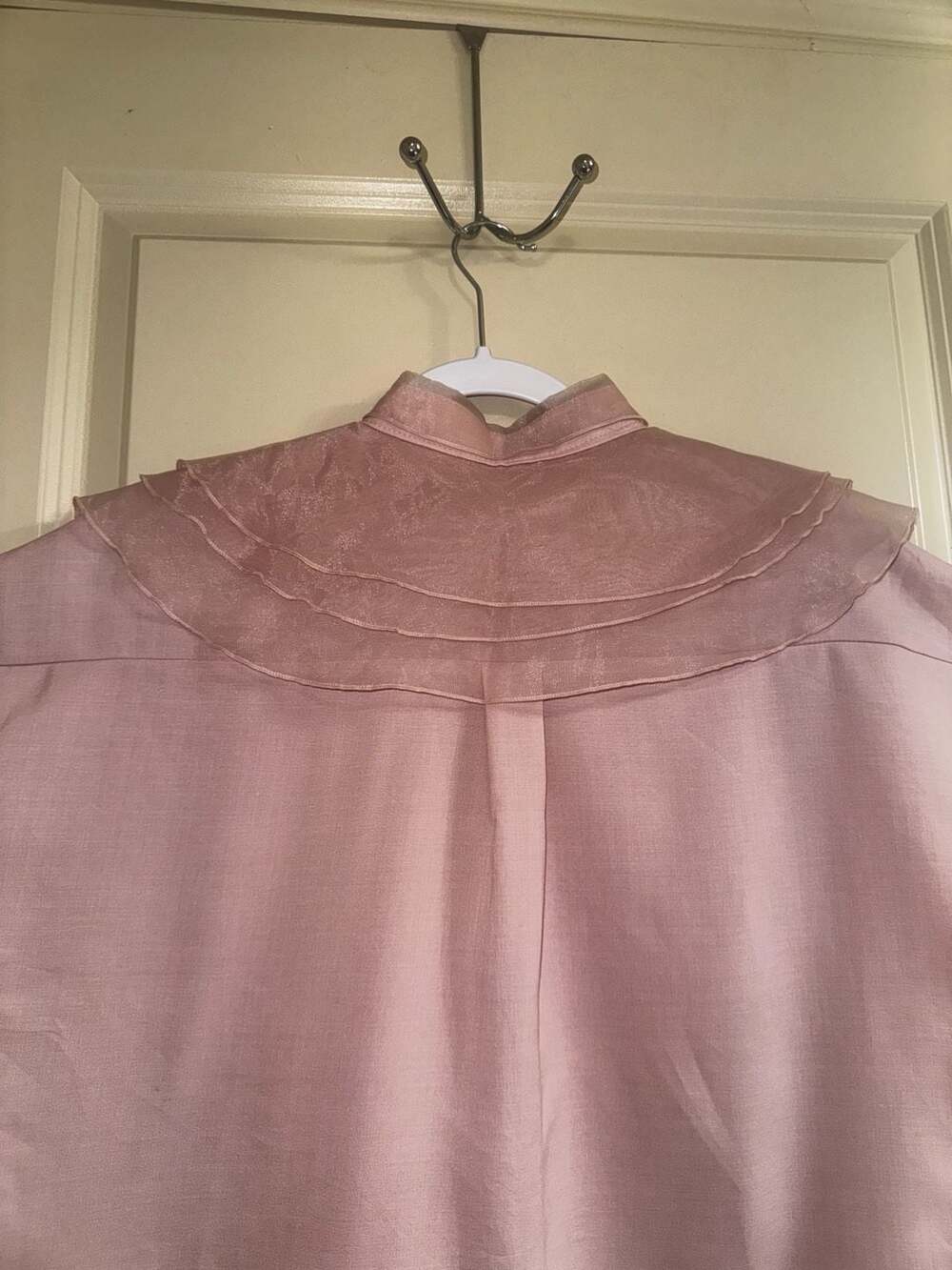 Chocola Korean Brand Dusty Pink Organza Peter Pan Collar Rhinestone Button Blous - Picture 7 of 7